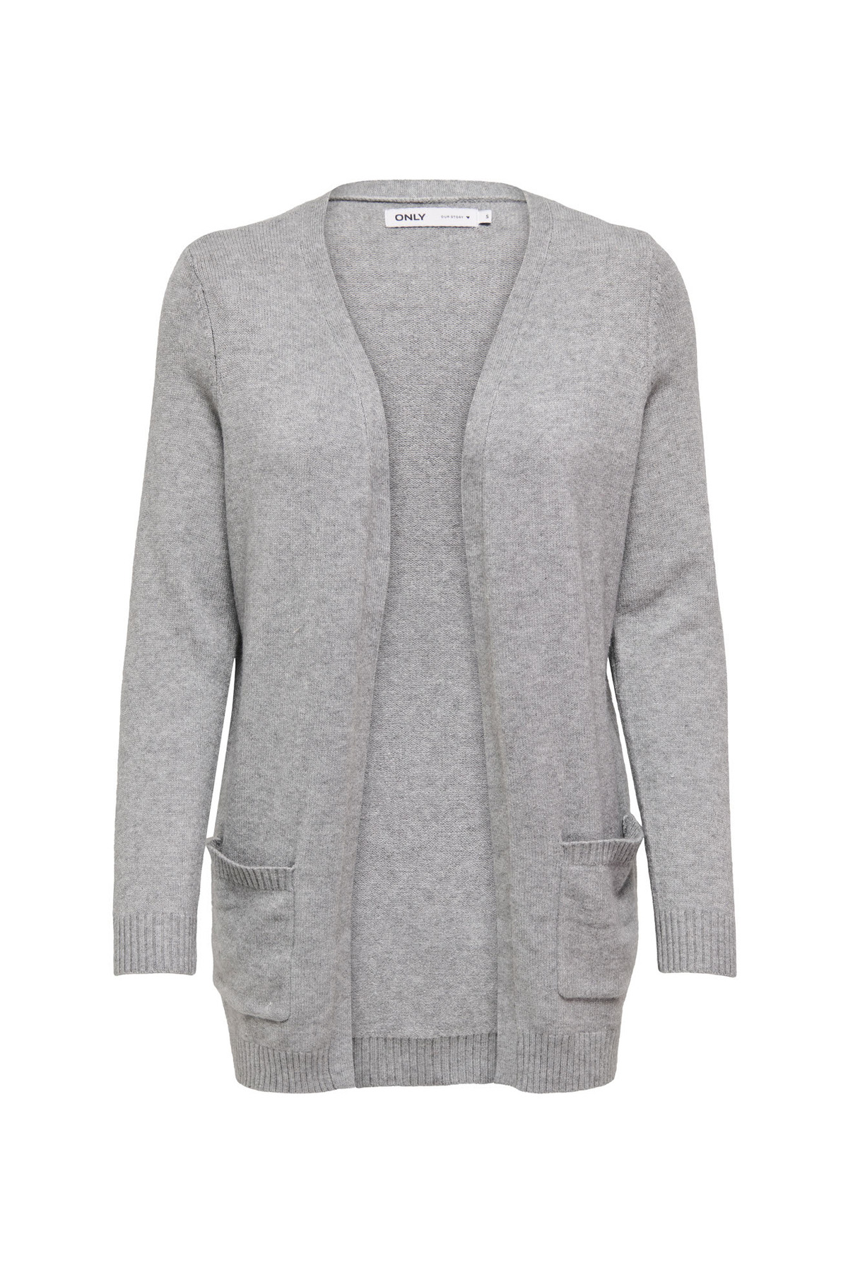 ONLY  Gri Kadın V Yaka Normal Fit Hırka ONLLESLY L/S OPEN CARDIGAN KNT NOOS - Görsel 3