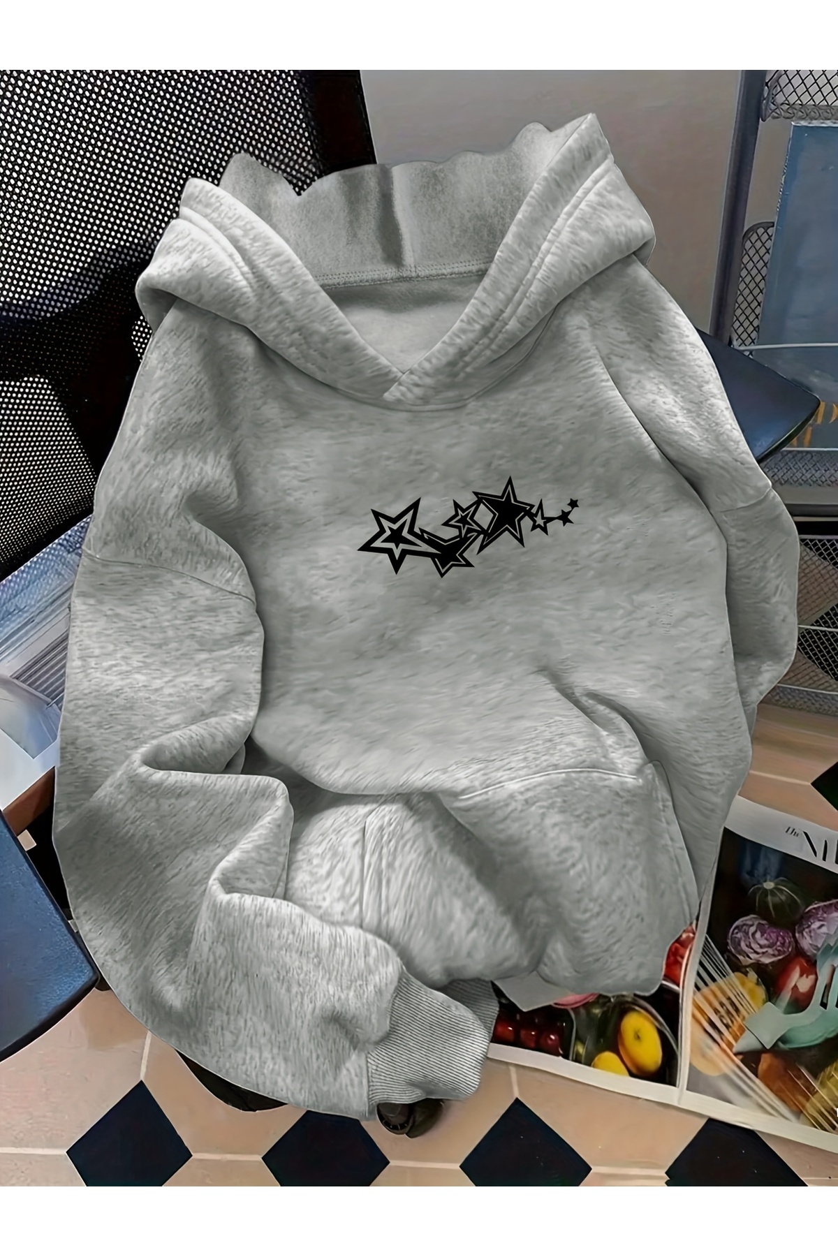Deocept MIX BASKILI OVERSİZE UNISEX KADIN/ ERKEK KAPÜŞONLU SWEATSHİRT