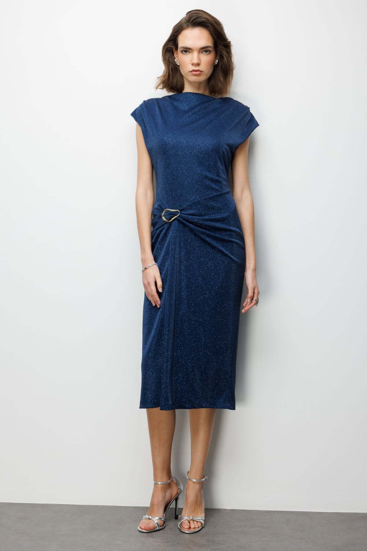 Glitter Dress with Metal Waist Accessory