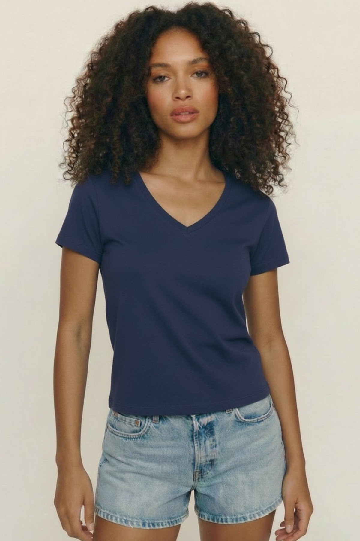 Women's V-Neck Cotton Slim Fit T-Shirt