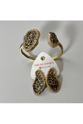 JUPİNG Leopar set kelepçe küpe