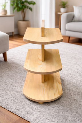 ITERRA Ahşap Çok Katlı Sehpa | Masif Çam Masifpan Yan Sehpa Modern Doğal Tasarım