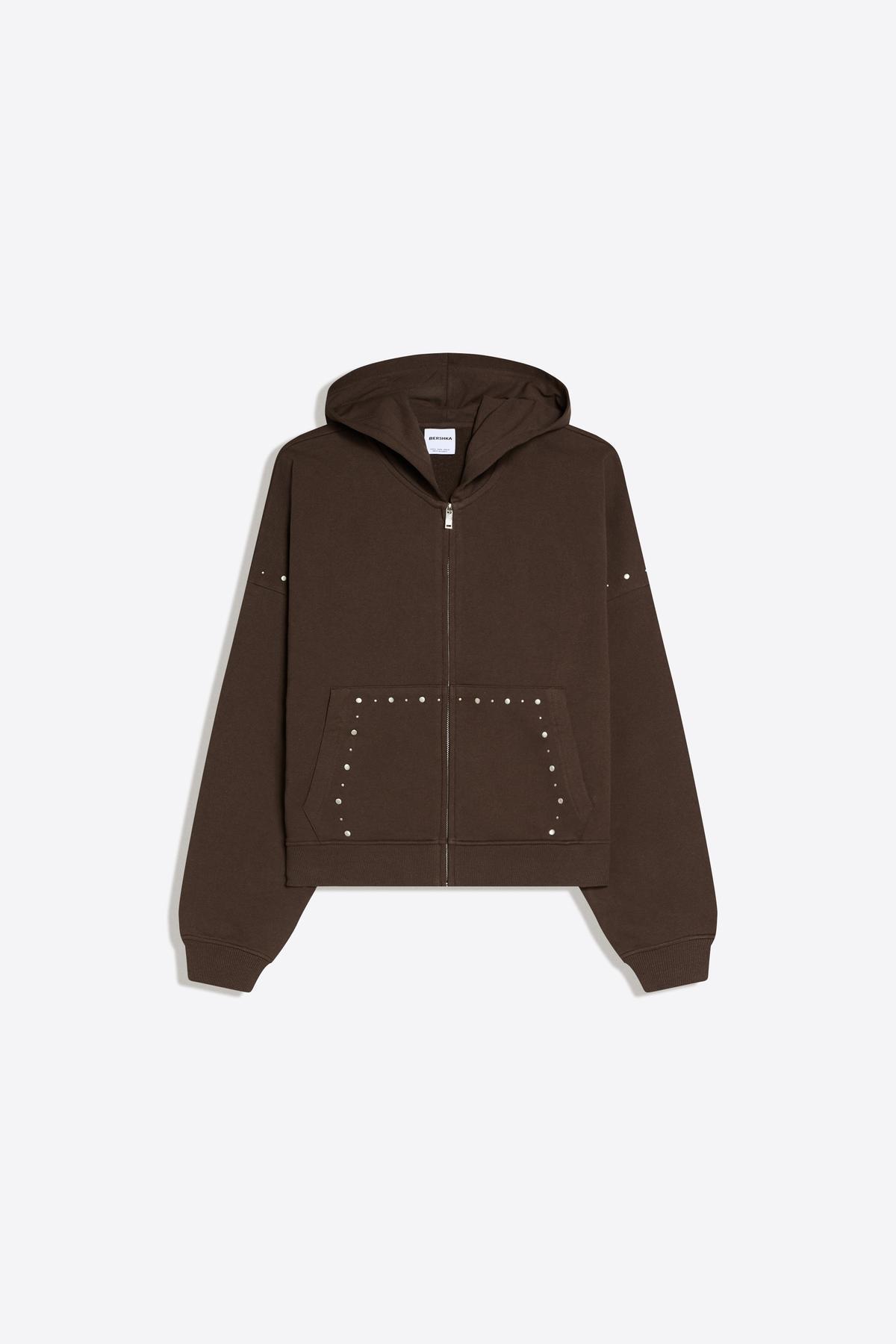 Bershka  Zımba detaylı fermuarlı kapüşonlu sweatshirt - Görsel 5