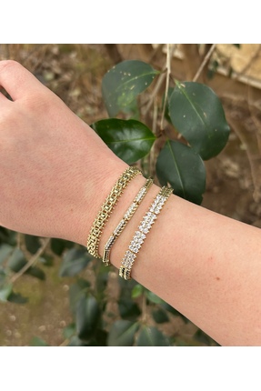 Veloura Acc. Premium Çelik Zirkon Taşlı Gold Ton Zarif Bileklik Üçlü Set