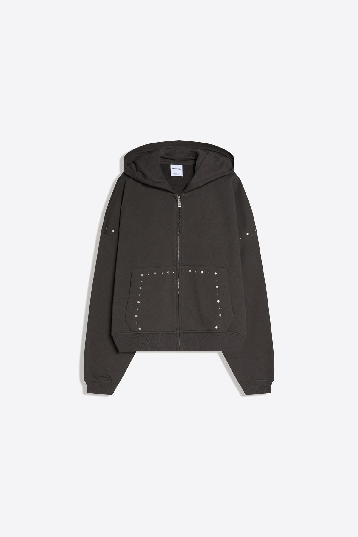 Bershka  Zımba detaylı fermuarlı kapüşonlu sweatshirt - Görsel 5