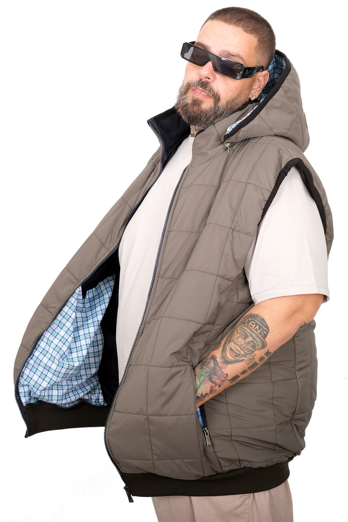 ModeXL Mode XL Büyük Beden Erkek Kapitone Yelek U25718 haki görsel 4