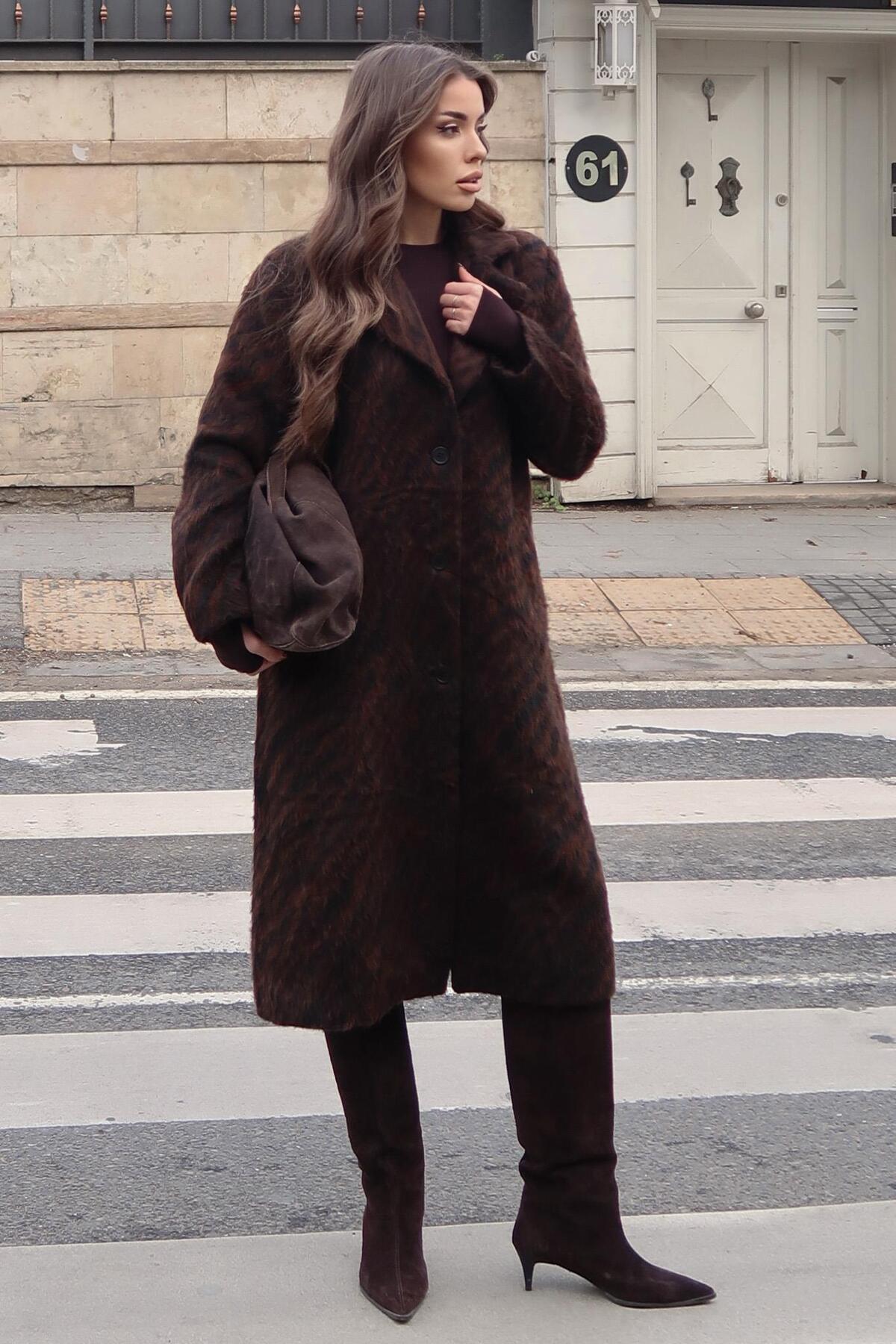 Lijuri  Zebra Desenli Kaşe Kaban 7124 - Görsel 6