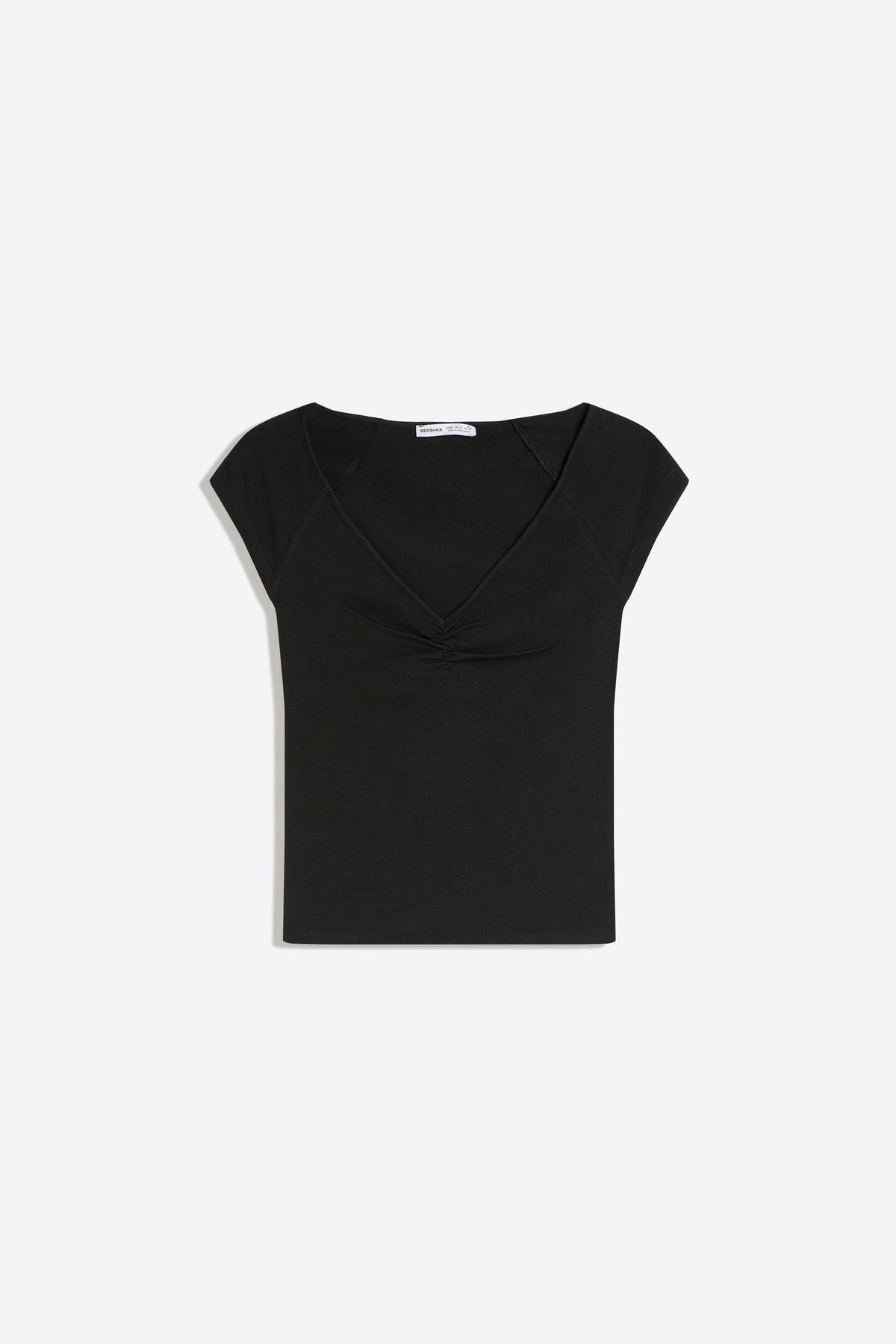 Bershka  Kısa kollu büzgülü tişört - Görsel 5