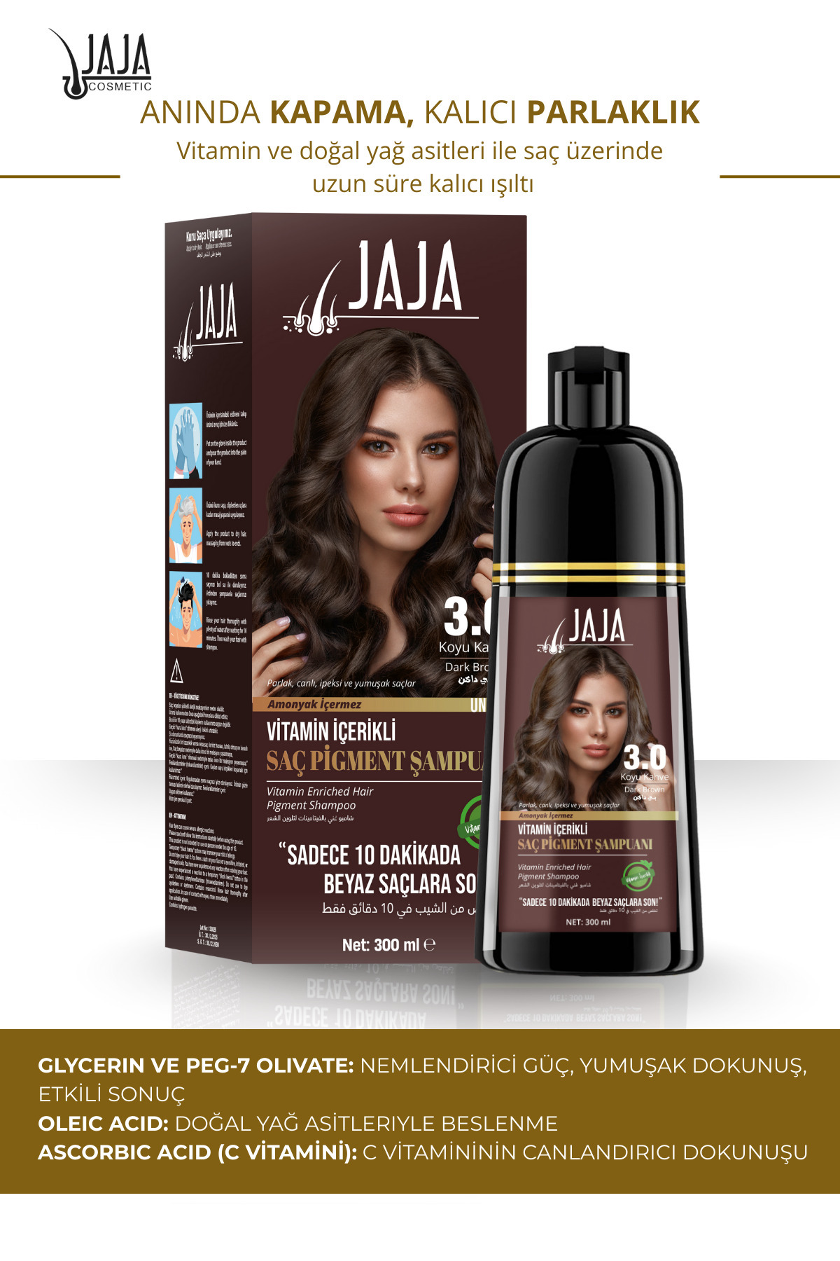 Koyu Kahve (Dark Brown) Saç Pigment Şampuanı 3.0 | 300 ML & Vitamin İçerikli — 8682943111160-1 — تصویر 3 از 7