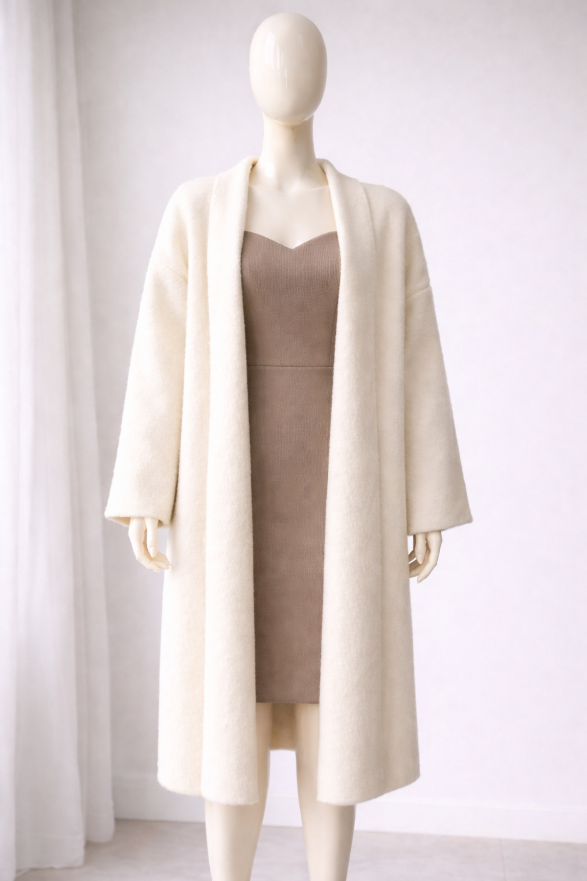 arslan triko  Ekru Kadın Uzun Triko Hırka