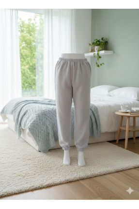 SareTekstilGiyim Gri polar lastikli pijama altı