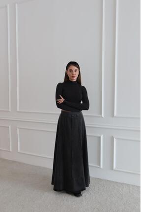 RUVA BUTİK ÇIMA DETAYLI BELİ LASTİKLİ DENİM KOT ETEK