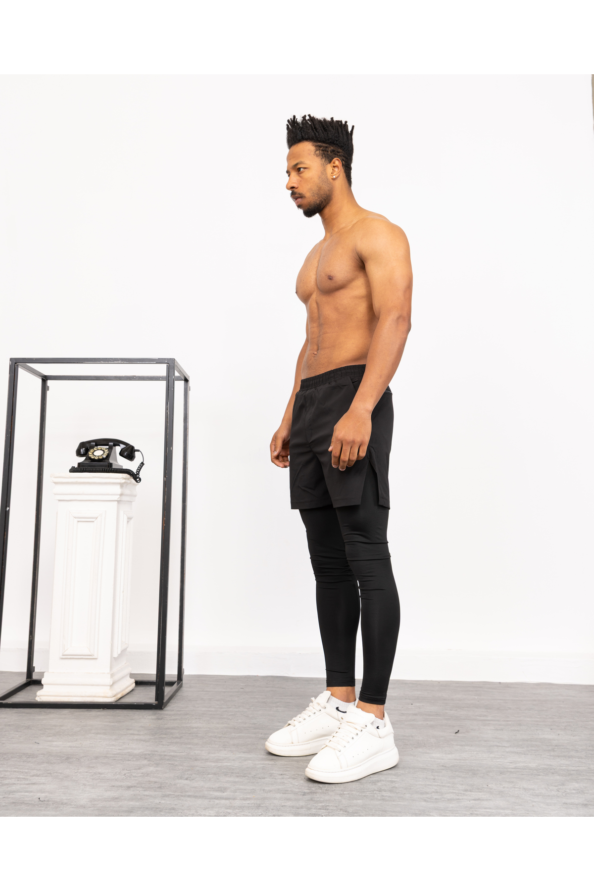 Gugus Erkek Uzun Taytlı Şort / Koşu Fitness Antrenman Spor Şortu görsel 2