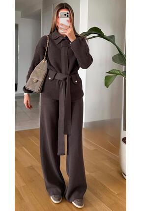 powermıxs Kadın Kemerli Yarım Balıkçı Hırka Pantolon İkili Takım & Bol Paça P...