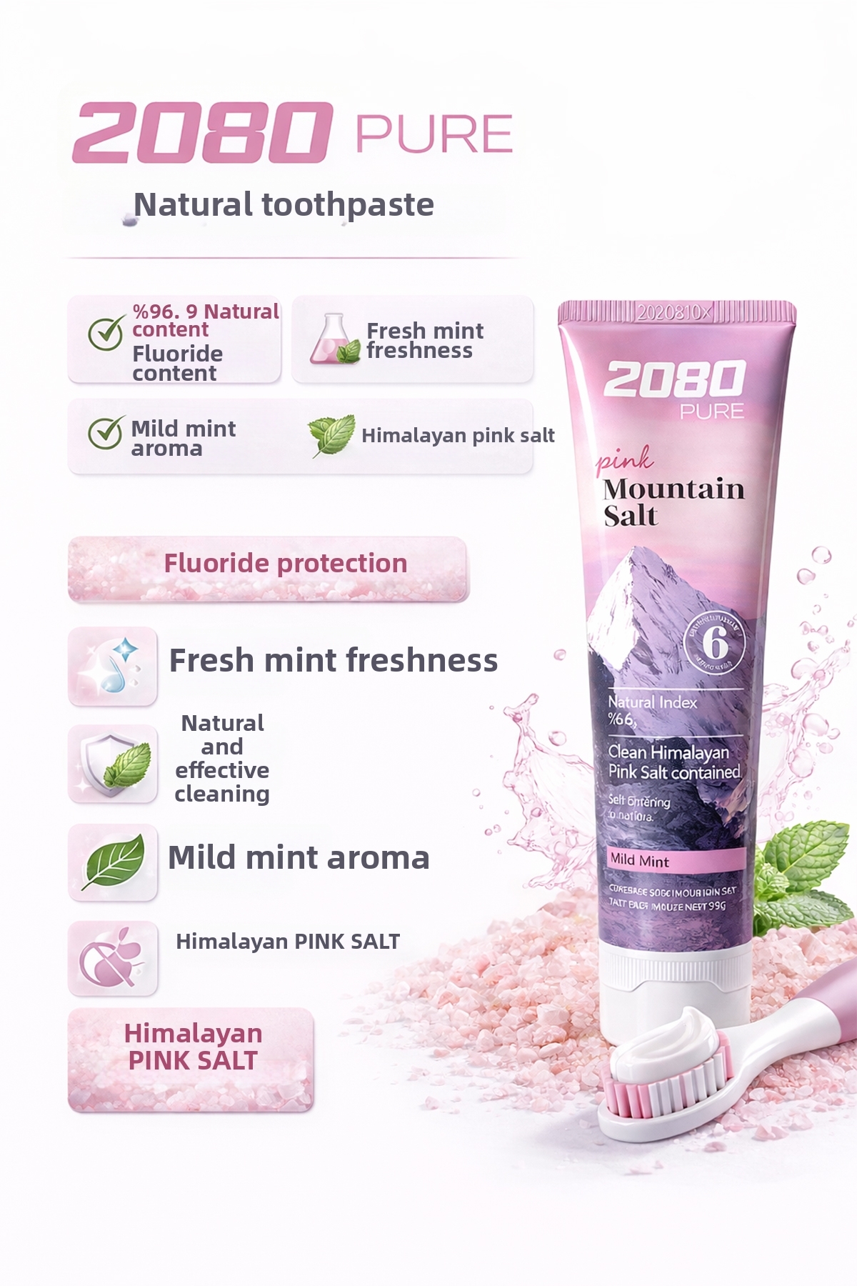 Dental Clinic Aekyung 2080 Pure Pink Salt Toothpaste / Pink Himalayan  Toothpaste - Trendyol