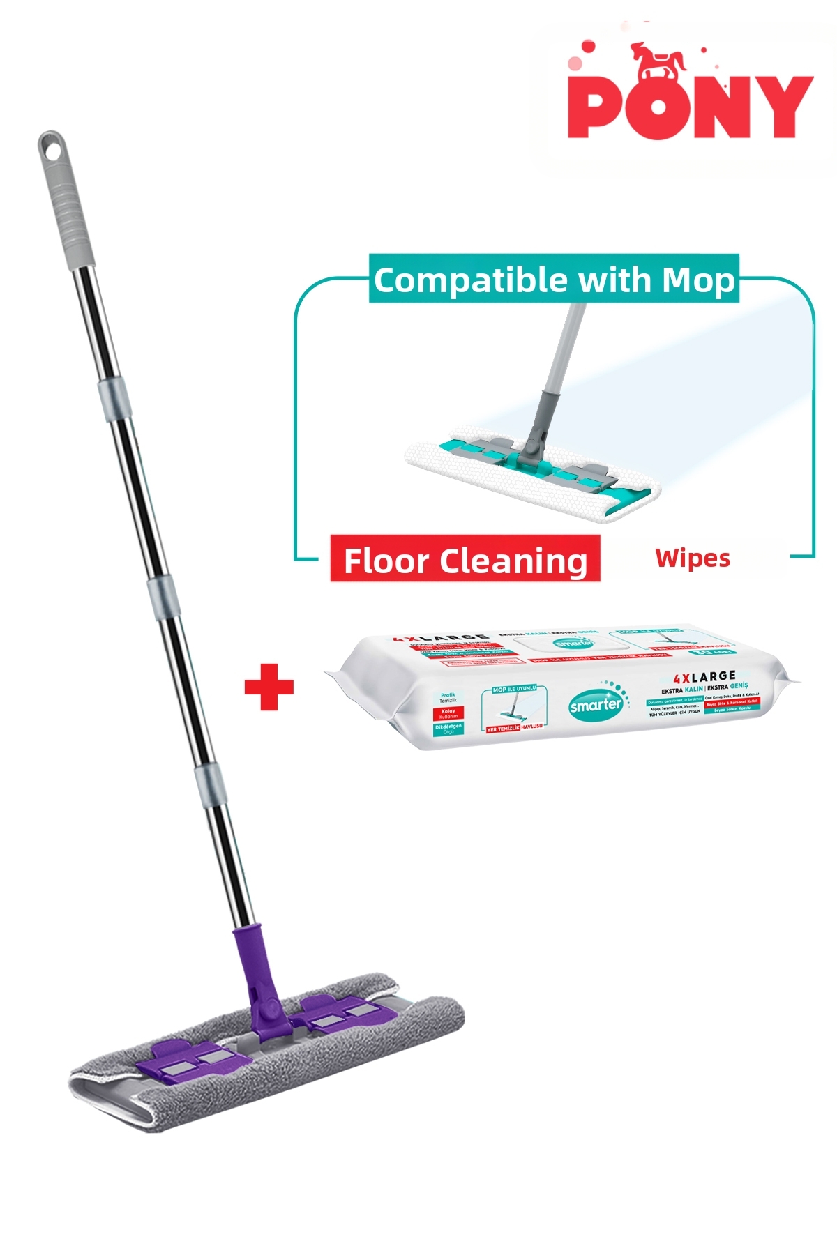 Pony Clip Mop Floor Cleaning Towel with Gift Microfiber Surface Set Mop Wall ...