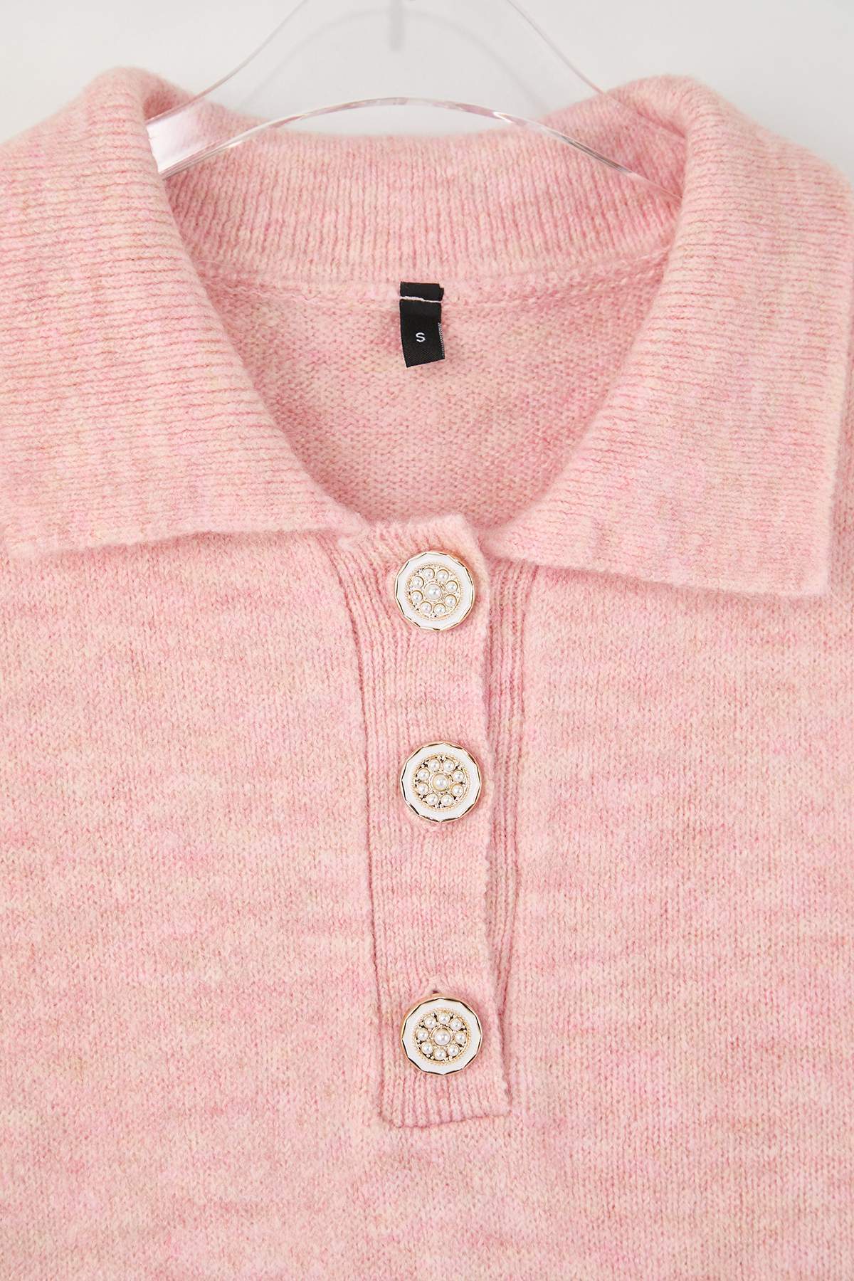 Trendyolmilla  Pembe Polo Yaka Yumuşak Dokulu Taş Düğme Detaylı Triko Bluz TWOSS26BZ00311 - Görsel 6