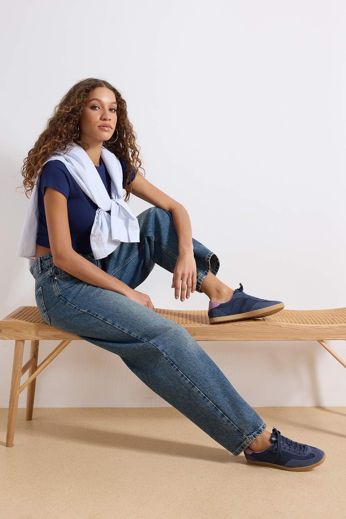 Trendyolmilla  Mavi Yüksek Bel Baggy %100 Pamuk Non-Stretch Jeans TWOAW25JE00130 - Görsel 2