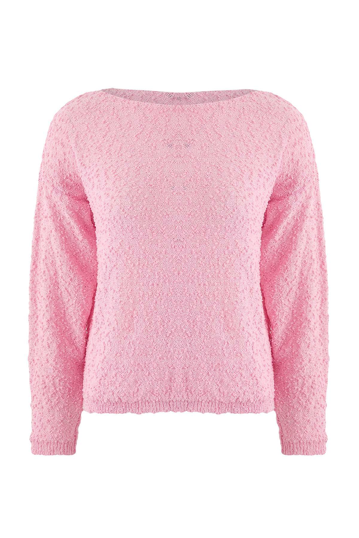 Trendyolmilla  Pembe Dokulu Kayık Yaka Triko Kazak TWOSS26KZ00007 - Görsel 9