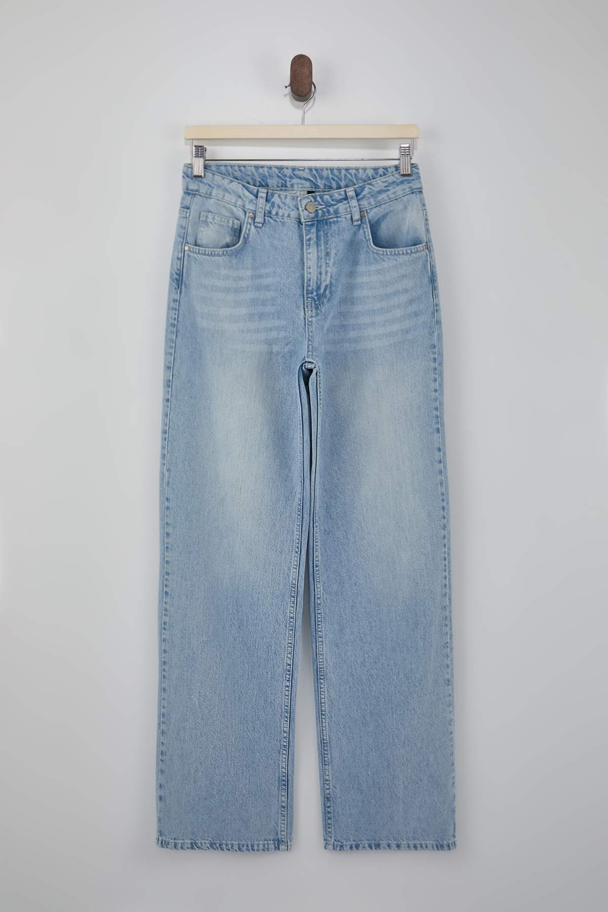 Trendyolmilla  Açık Mavi More Sustainable DÖKÜMLÜ Normal Bel %100 Pamuk Wide Leg Jeans TWOSS26JE00135 - Görsel 5