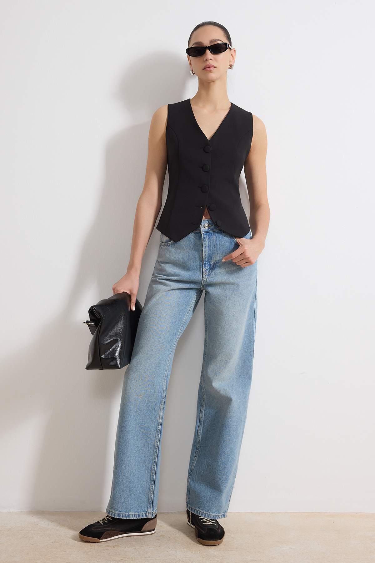 Trendyolmilla  Açık Mavi-6001 Yüksek Bel Wide Leg Jeans TWOAW25JE00101