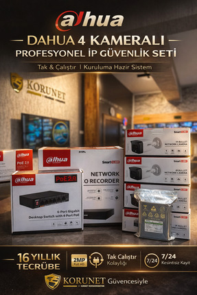 Dahua Technology Dahua 4 Kameralı Full HD IP Güvenlik Seti - IP Tanımlı Tak Ç...