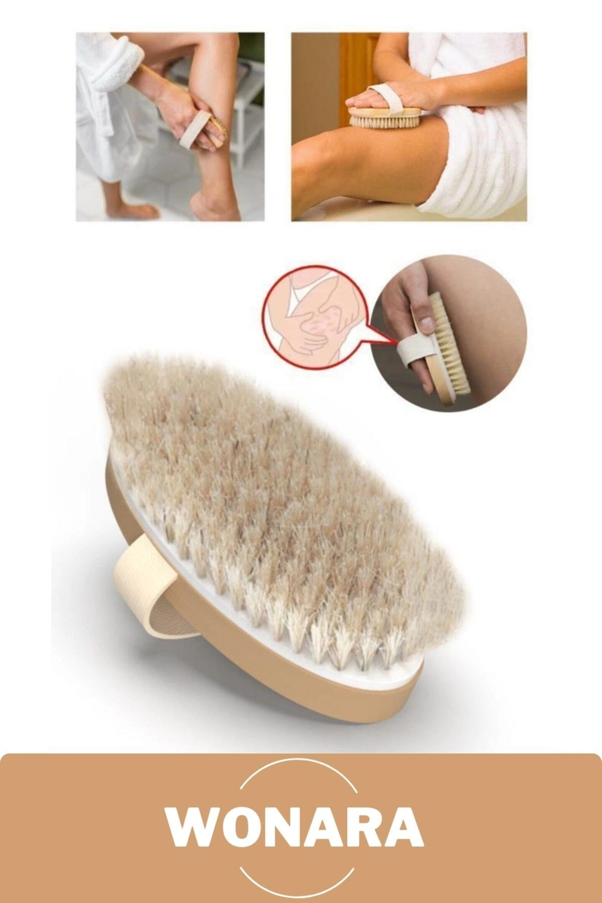 #BanyoFırça Doğal Peeling %100 Doğal Selülit Önleyici Yumuşak Vücut Masaj At Kılı Banyo Fırçası — Kuru Fırçalama Detoks Deri Temizleme Duş — تصویر 3 از 6