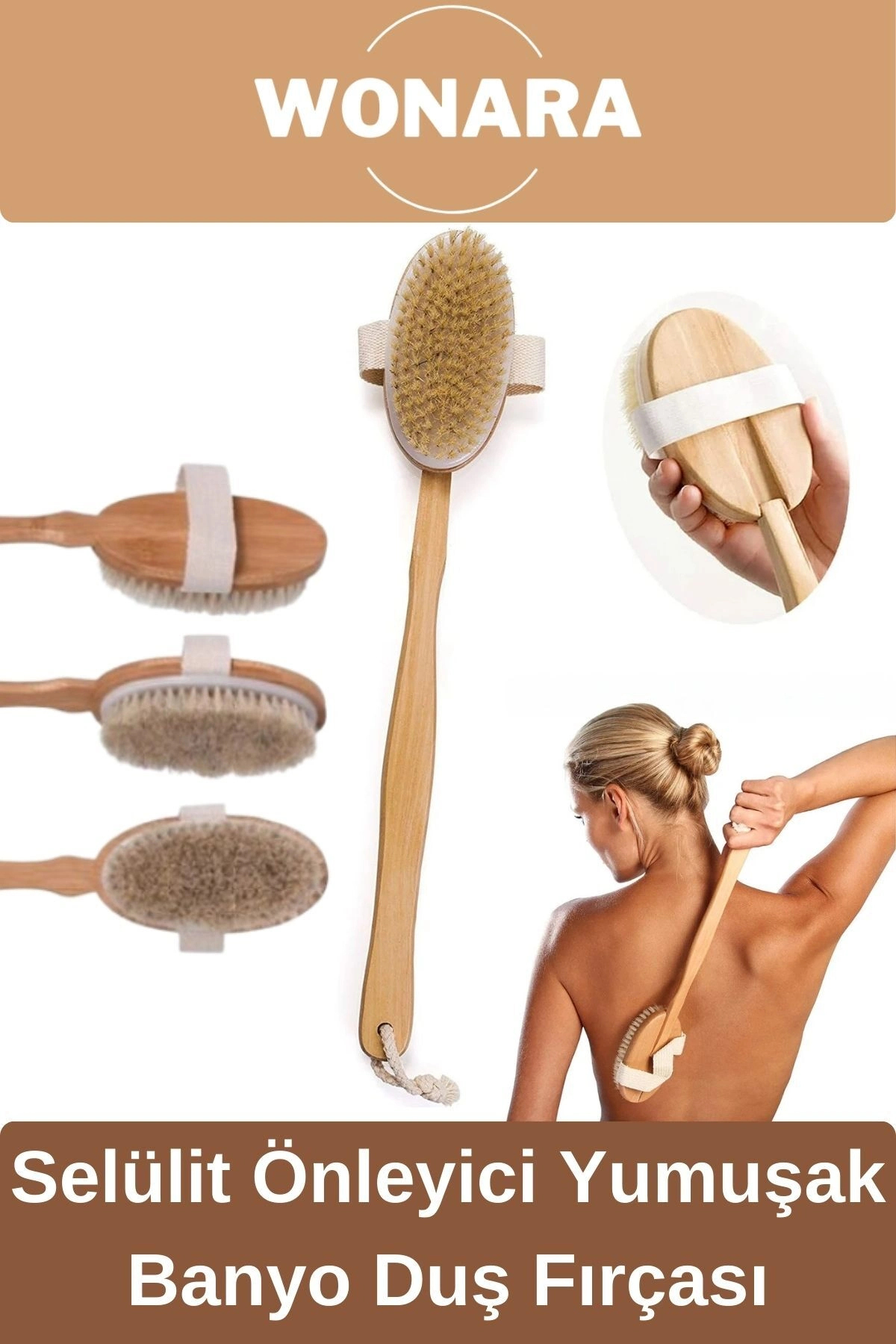#BanyoFırça Ahşap Sap Peeling %100 Doğal Selülit Önleyici Yumuşak Vücut Masaj At Kılı Banyo Fırçası — Kuru Fırçalama Detoks Deri Temizleme