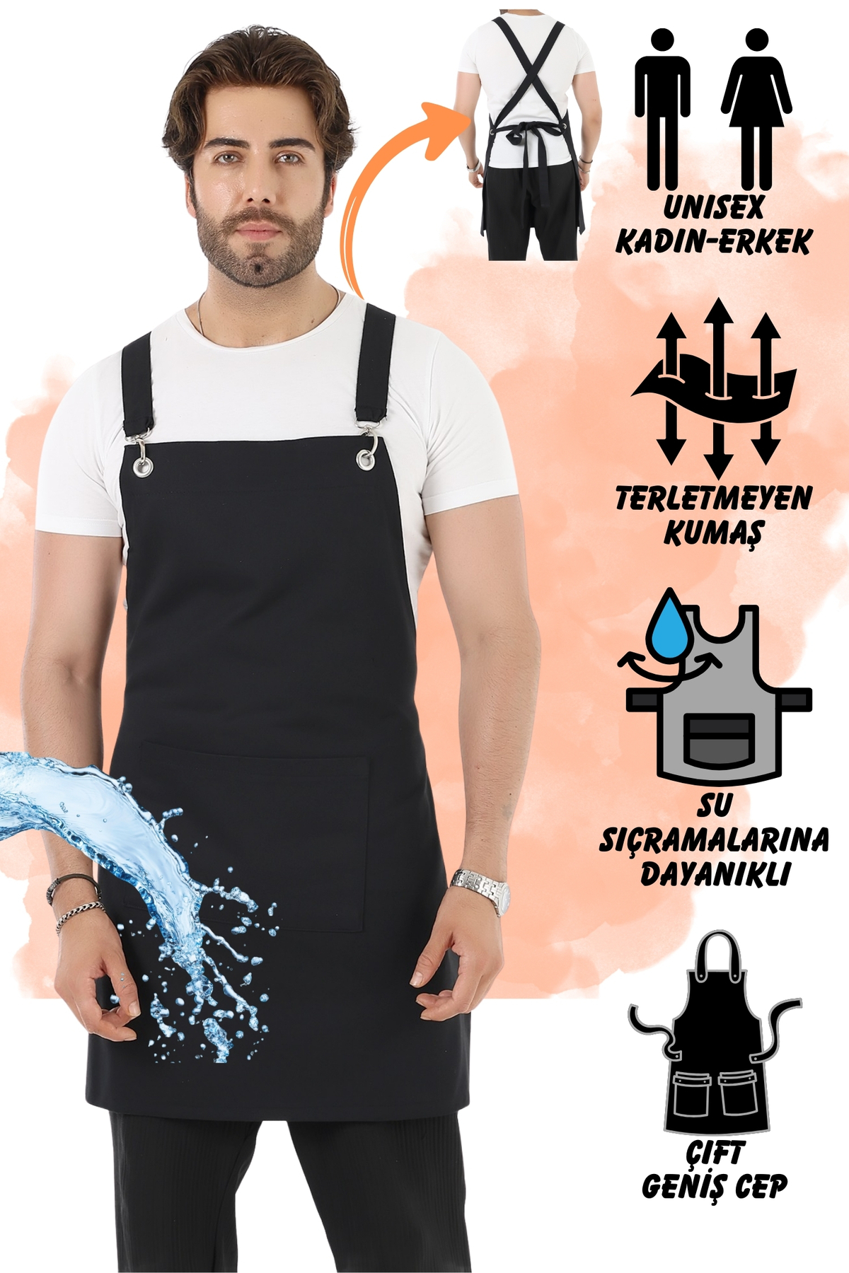 Kitchen Apron with Master Black Pockets -cook Apron-masterchef Apron-waiter Apron-cafe Chef Black Apron
