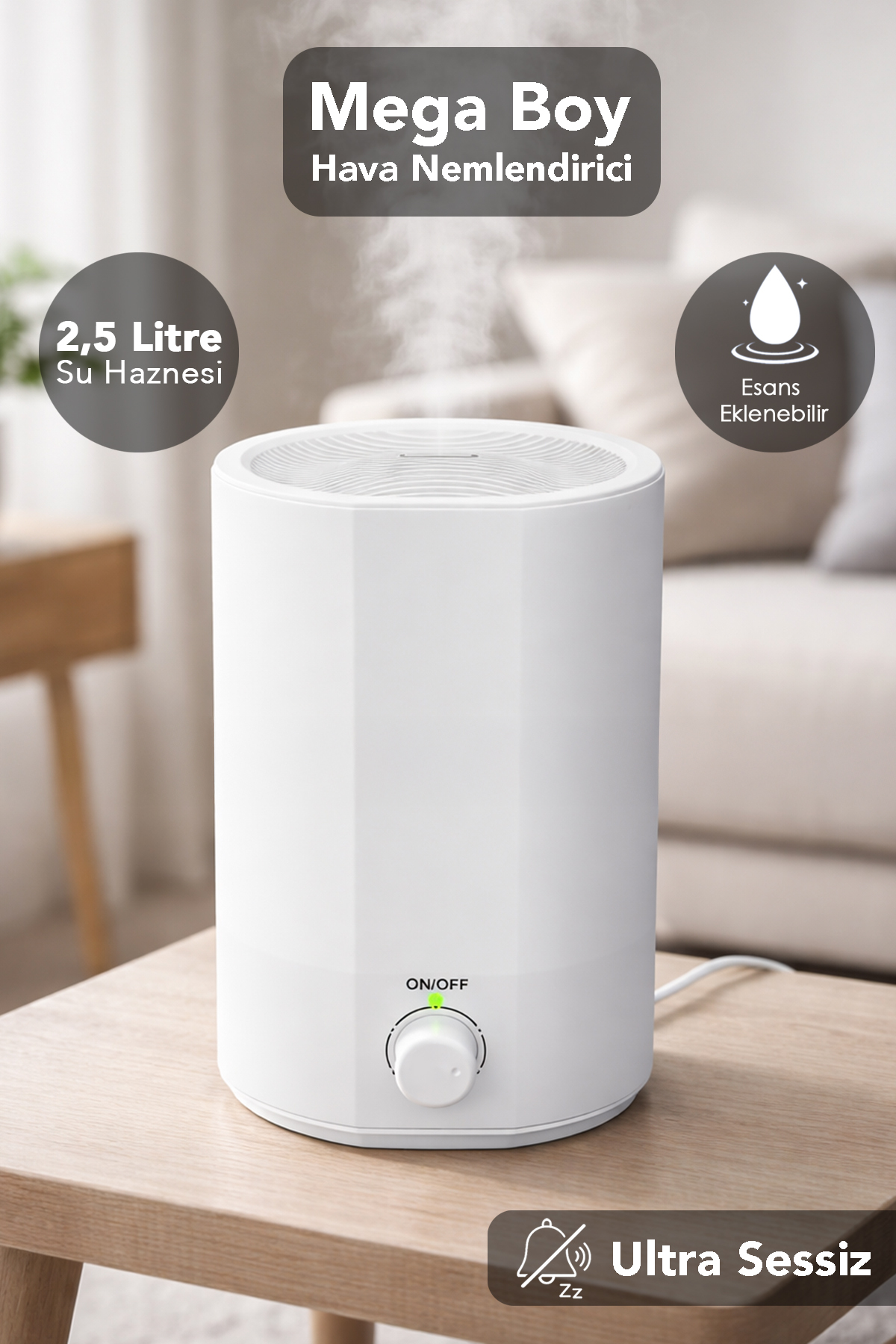 2.5 Lt Chamber Air Humidifier - Ultrasonic Room Humidifier Silent Steam Machine Aroma Diffuser