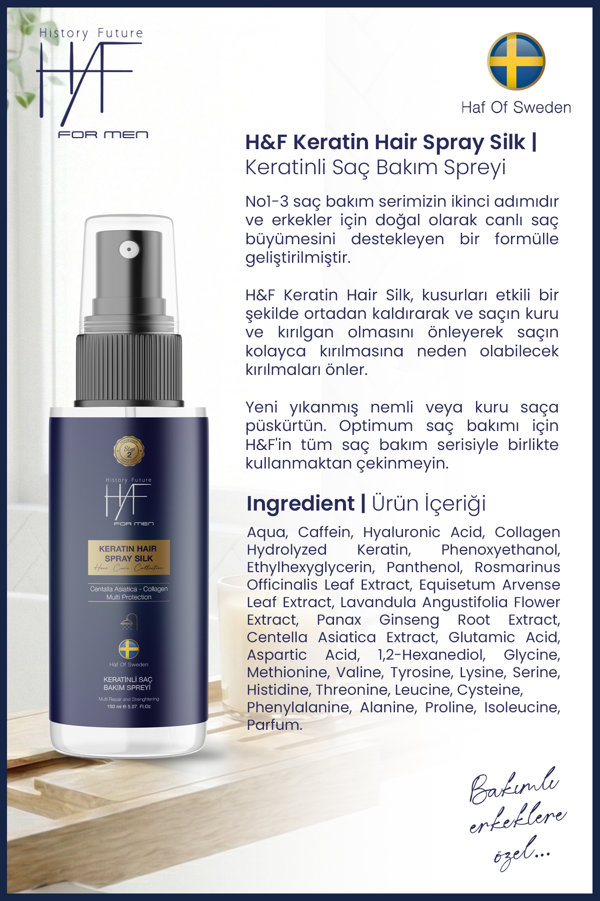 Erkek Keratin Saç Bakım Spreyi Güçlü Parlak Ve Hacimli Saçlar Için Elektriklenme Karşıtı Sprey 150ml — HAF-KERATINSPREY — تصویر 4 از 8