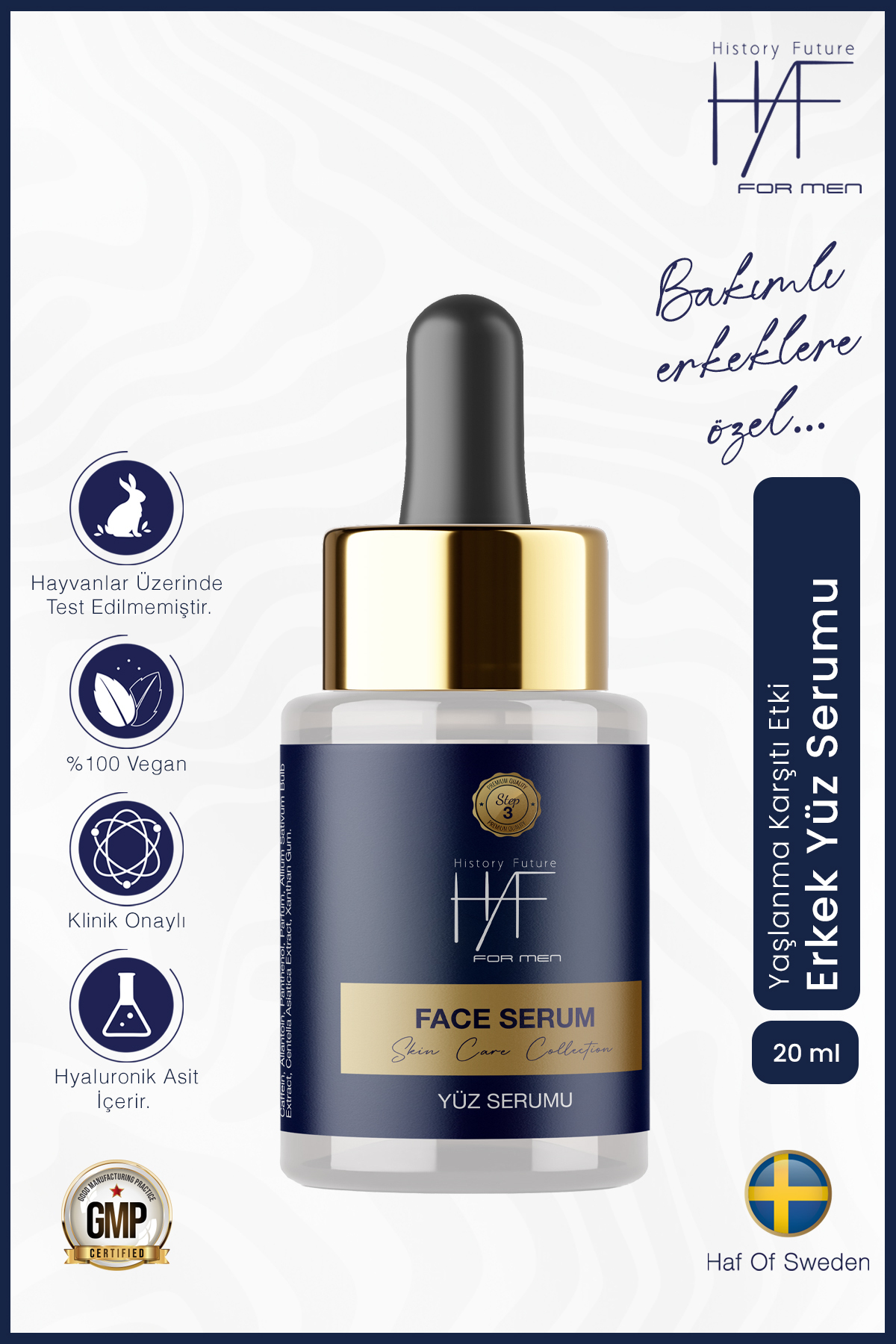سرم صورت مردانه HAF - طراوت‌بخش، ضد چروک و مرطوب‌کننده پس از اصلاح — HAF-FACESERUM — تصویر 3 از 8