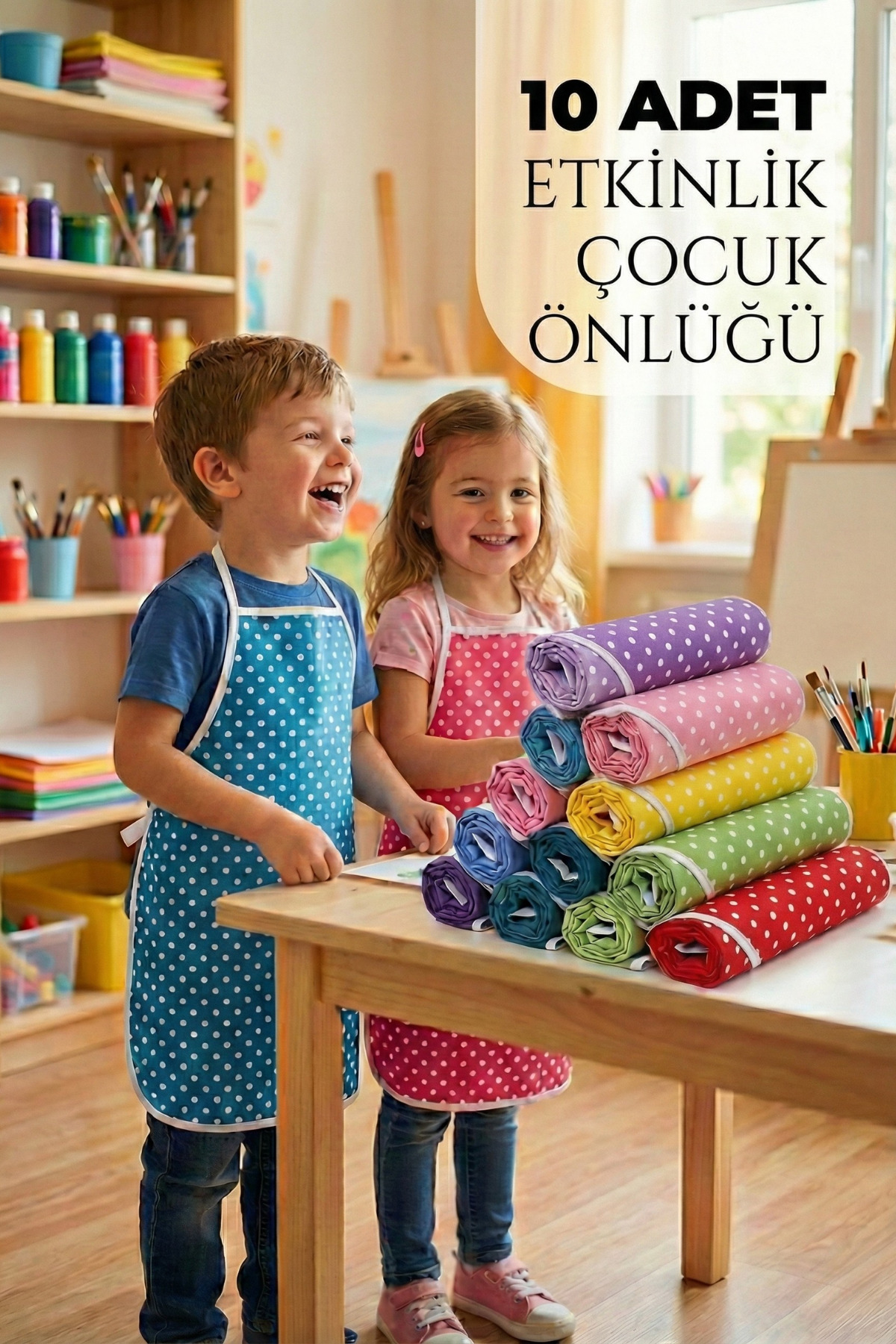 10 Pieces Mixed Children's Aprons – Kindergarten Kindergarten Activity Painting Apron with Liquid-Proof Sponge 2-8 Years
