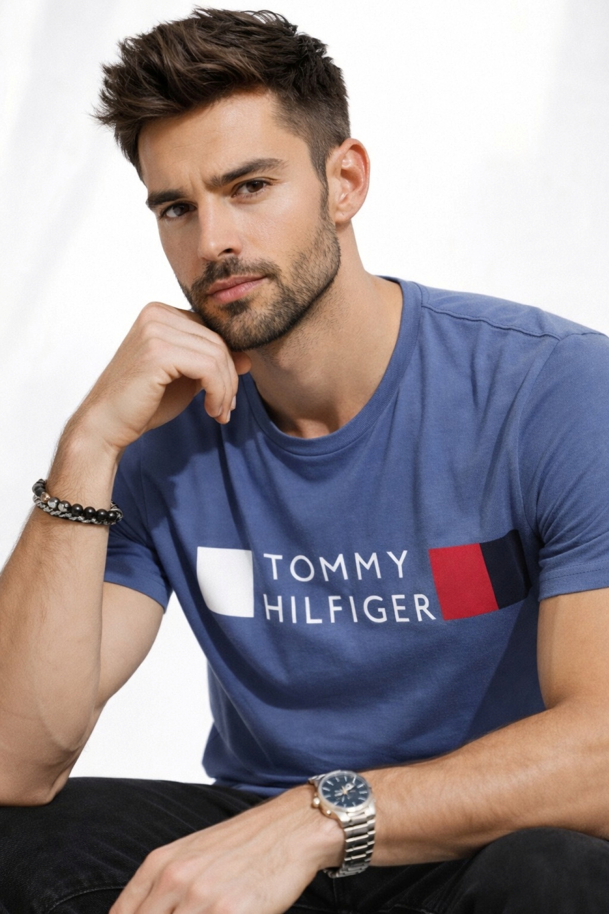 تامی هیلفیگر تی‌شرت مردانه معمولی چاپ شده از پنبه ارگانیک