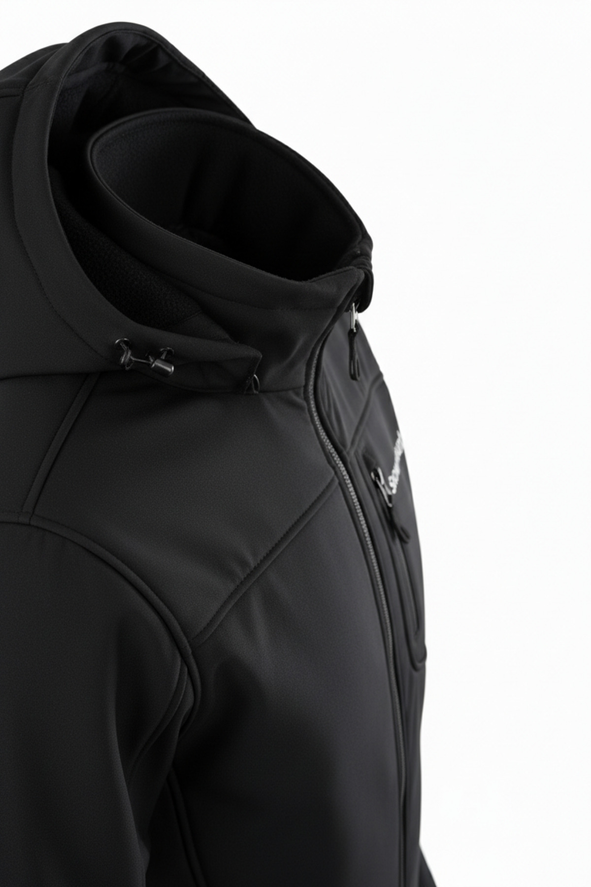 SNOWMOUNT Siyah Renk Softshell Sök Tak Kapüşonlu Kışlık Polarlı Mont Ceket görsel 5