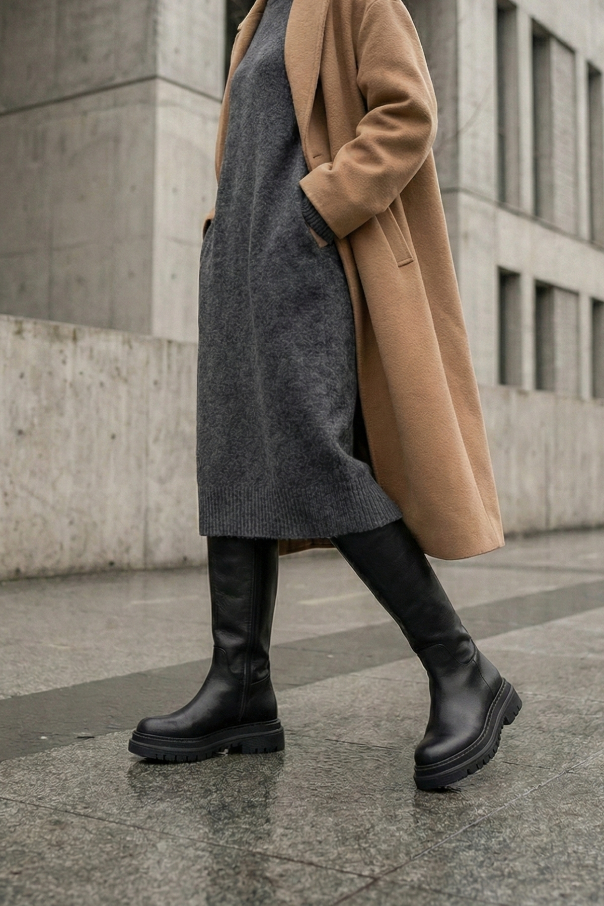 Marjin  Kadın Kalın Tırtıklı Taban Fermuarlı Günlük Bot Galori Siyah - Görsel 5