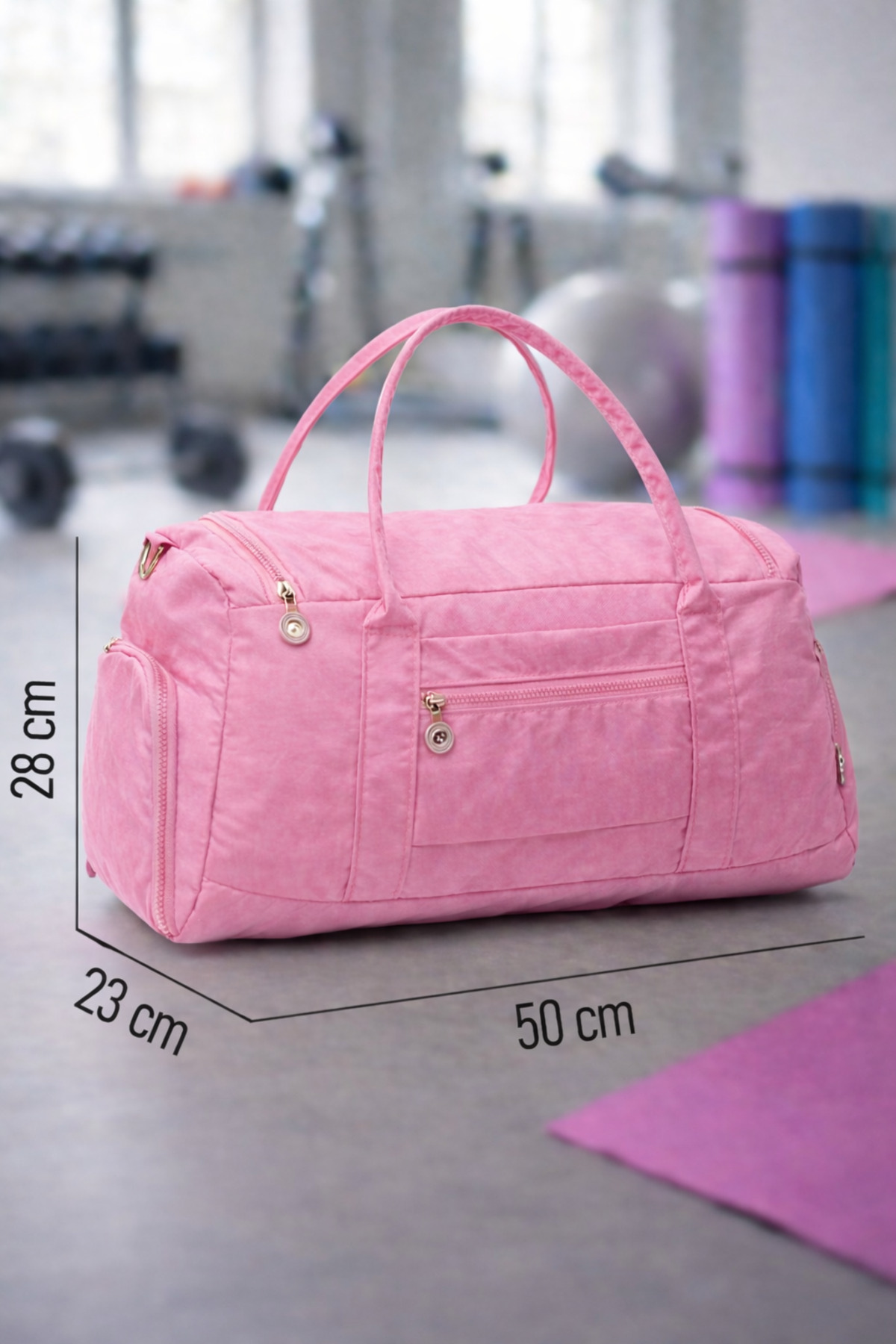 KAFF  Pembe Krinkıl Kumaş Ayakkabı Bölmeli 0818 Önü Cepli Su Geçirmez Omuz Askılı Spor Ve Seyahat Çantası - Görsel 7