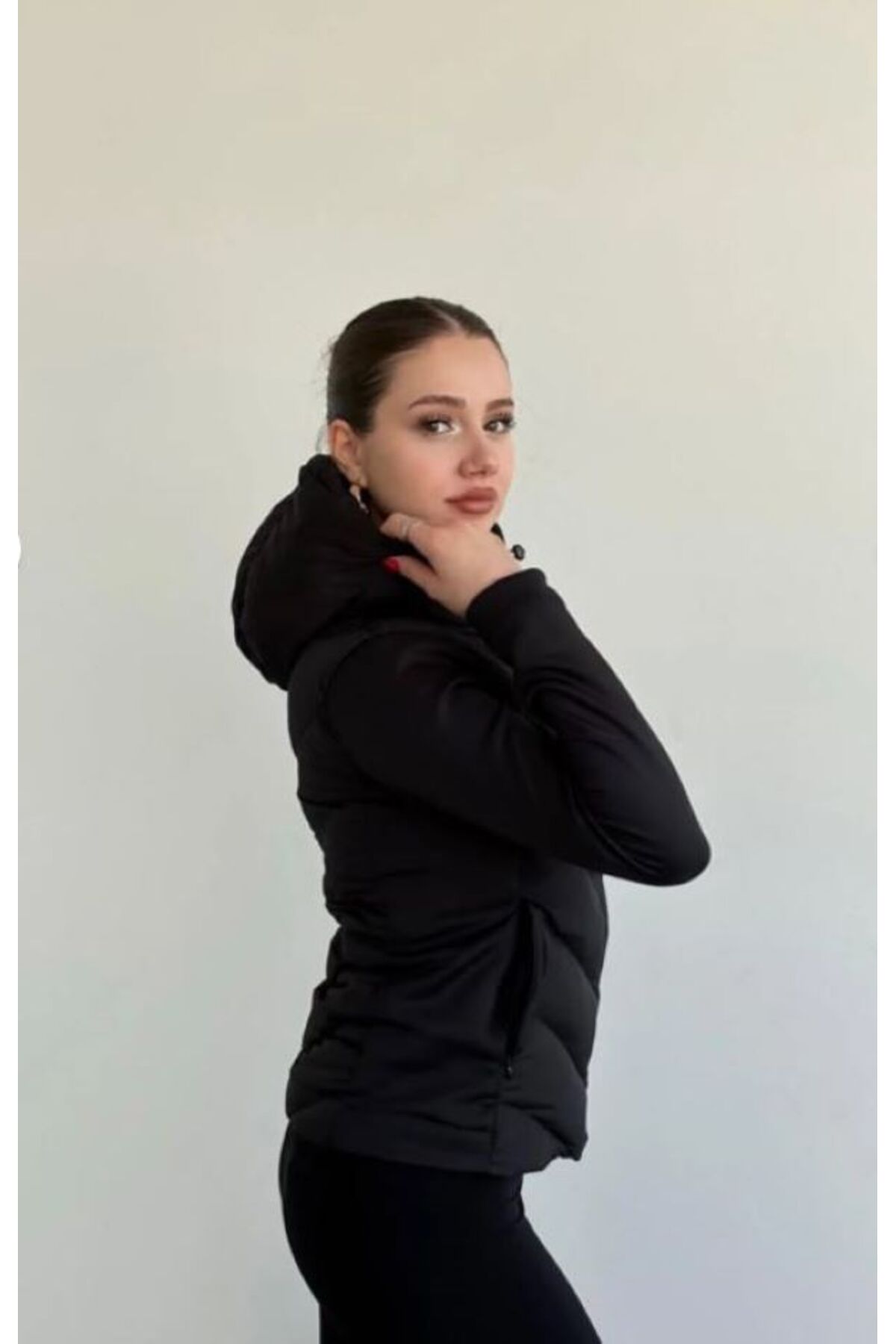 VESS MODA  Kapüşonlu Dalgıç Detay Rüzgar geçirmez Slim Fit Şişme Mont - Görsel 5