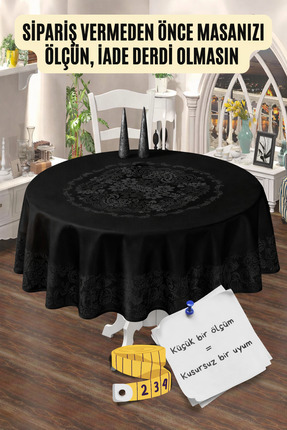 NEEA HOME Jumbo Dertsiz Siyah Renk Jakarlı Yuvarlak Masaörtüsü 160X160Cm %100...