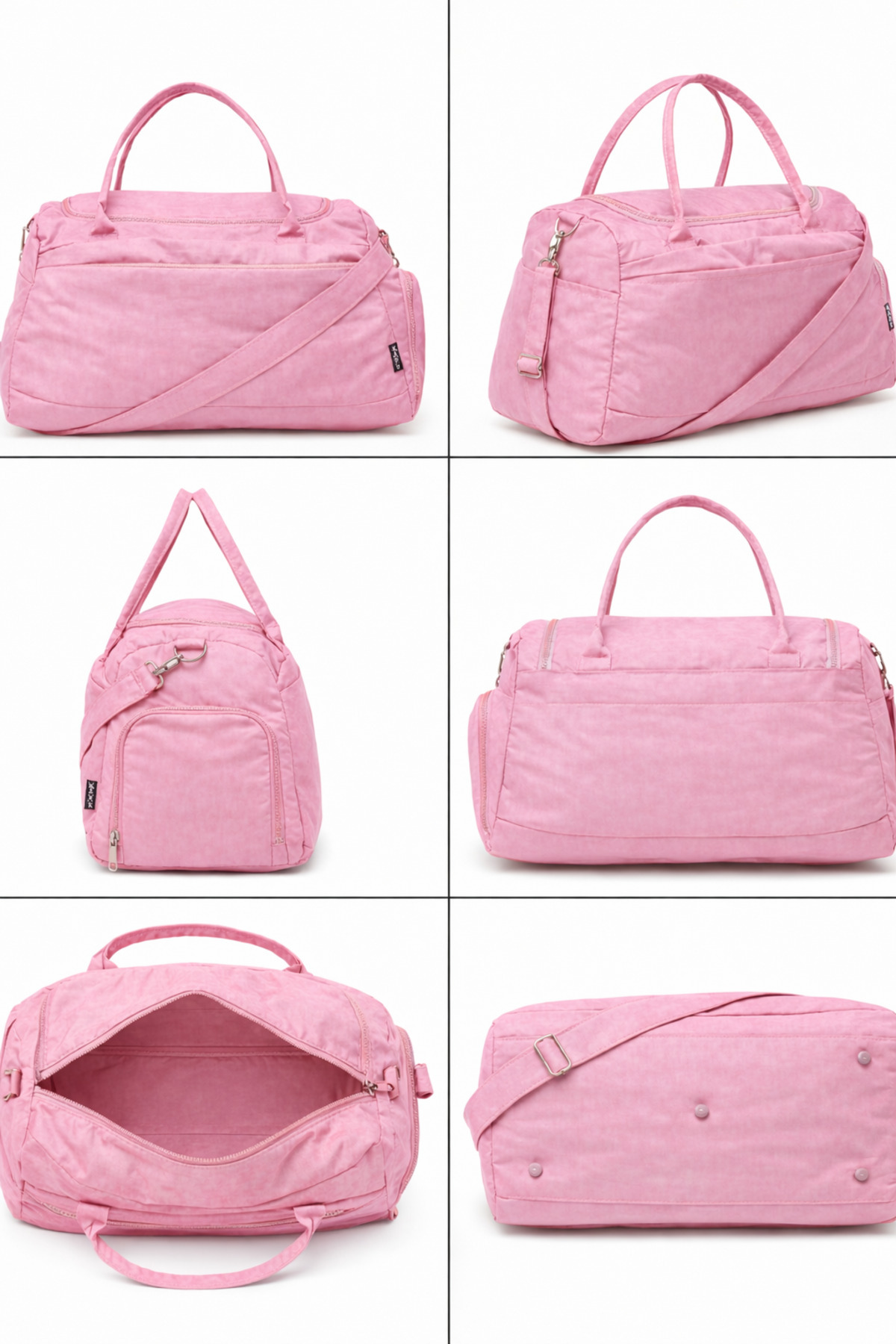 KAFF  Pembe Krinkıl Kumaş Ayakkabı Bölmeli 0818 Önü Cepli Su Geçirmez Omuz Askılı Spor Ve Seyahat Çantası - Görsel 8