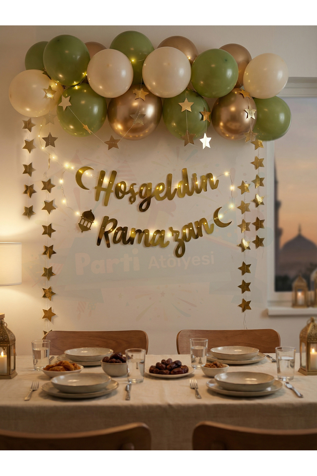 Parti Atölyesi Ramazan Köşesi Süsleme Seti Led Işık 13 Balon Ramazan Yazı Ve ...