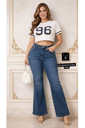 nd jeans Kadın-Premium Yüksek Bel Toparlayıcı Esnek Rahat Kalıp İspanyol Paça...