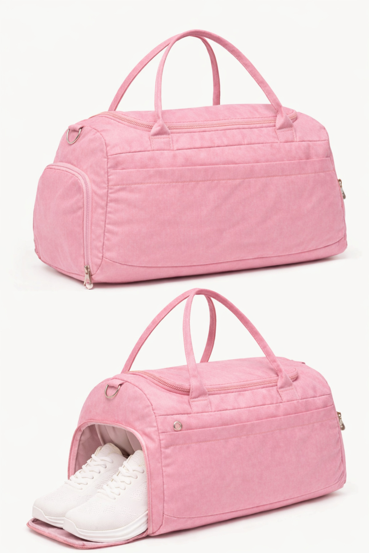 KAFF  Pembe Krinkıl Kumaş Ayakkabı Bölmeli 0818 Önü Cepli Su Geçirmez Omuz Askılı Spor Ve Seyahat Çantası - Görsel 3