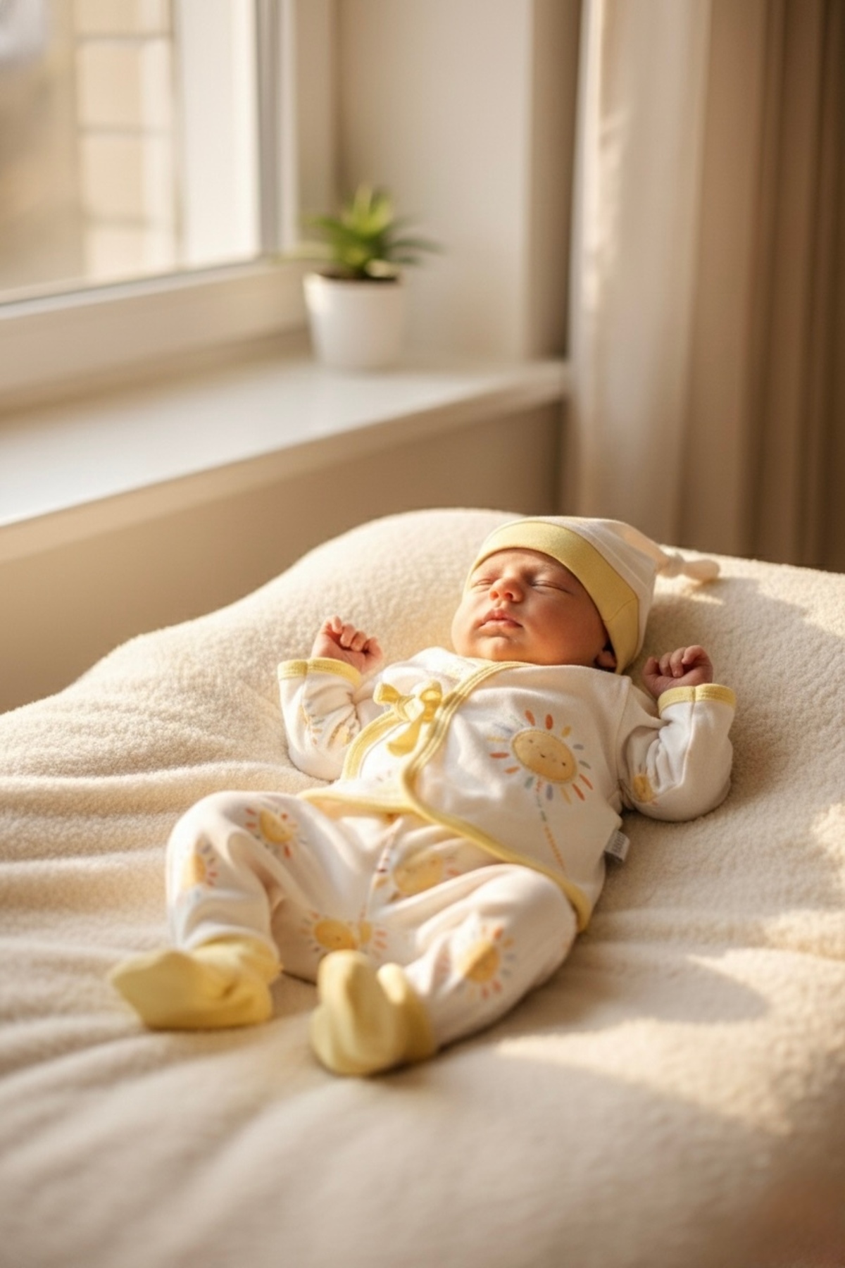 BABYLİM Unisex Bebek Hastane Çıkışı Güneş Desenli Yandan Bağlamalı %100 Pamuk 5 Li Yeni Doğan Seti 0-3ay fotoğrafı 3 (önizleme)