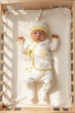 BABYLİM Unisex Bebek Hastane Çıkışı Güneş Desenli Yandan Bağlamalı %100 Pamuk...