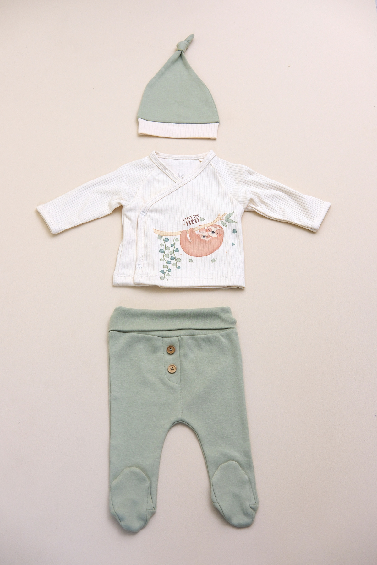 BABYLİM I Love You MOM-Sloth  Erkek Bebek Hastane Çıkışı %100 Pamuk 0-3 AY Yenidoğan Seti fotoğrafı 4 (önizleme)