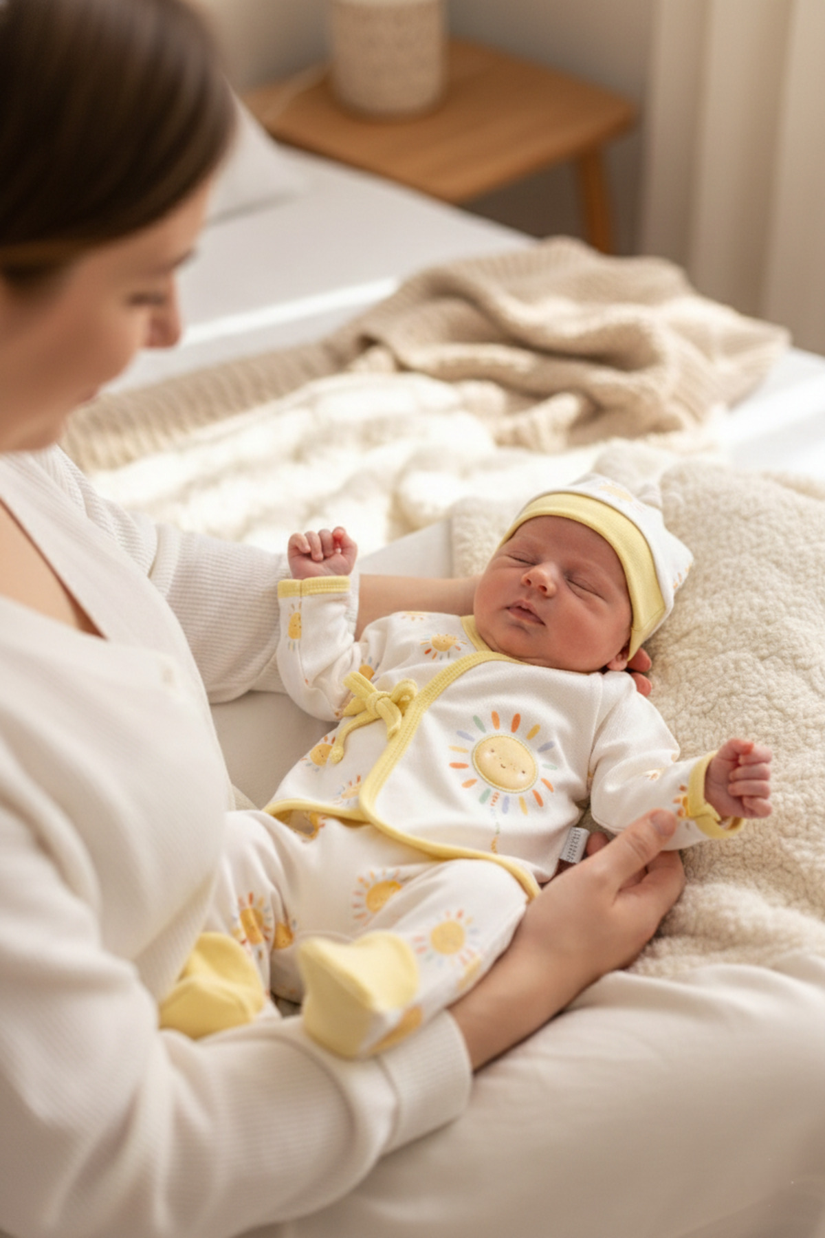BABYLİM Unisex Bebek Hastane Çıkışı Güneş Desenli Yandan Bağlamalı %100 Pamuk 5 Li Yeni Doğan Seti 0-3ay fotoğrafı 2 (önizleme)