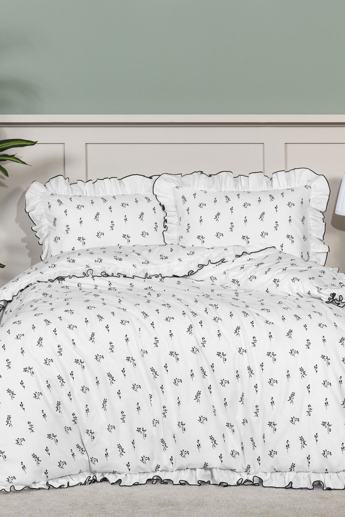 Sonya Duvet Cover Set Double Cotton Ruffled (200x220 cm) Cream