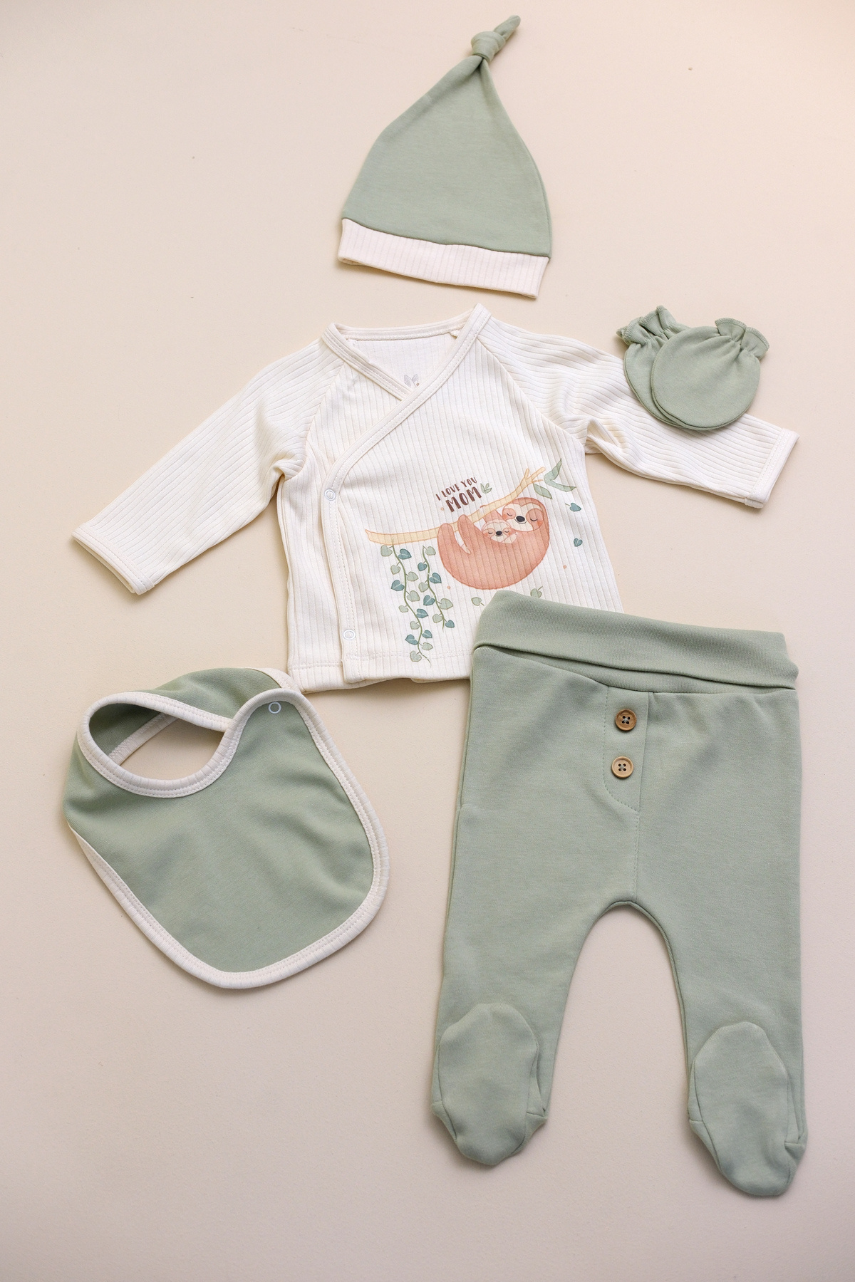 BABYLİM I Love You MOM-Sloth  Erkek Bebek Hastane Çıkışı %100 Pamuk 0-3 AY Yenidoğan Seti fotoğrafı 3 (önizleme)