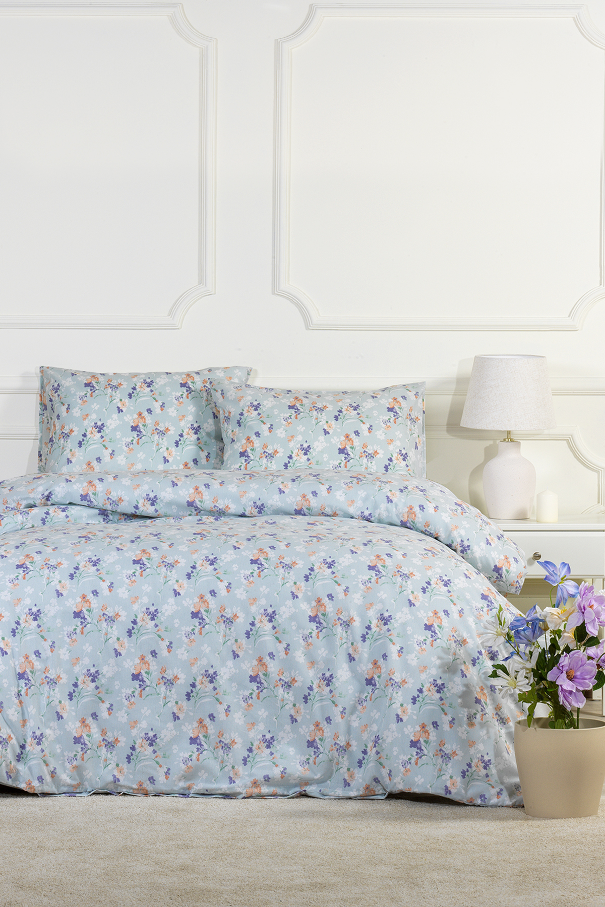 Floret Nevresim Takımı Çift Kişilik Lastikli Çarşaf (200x220 cm) Yeşil